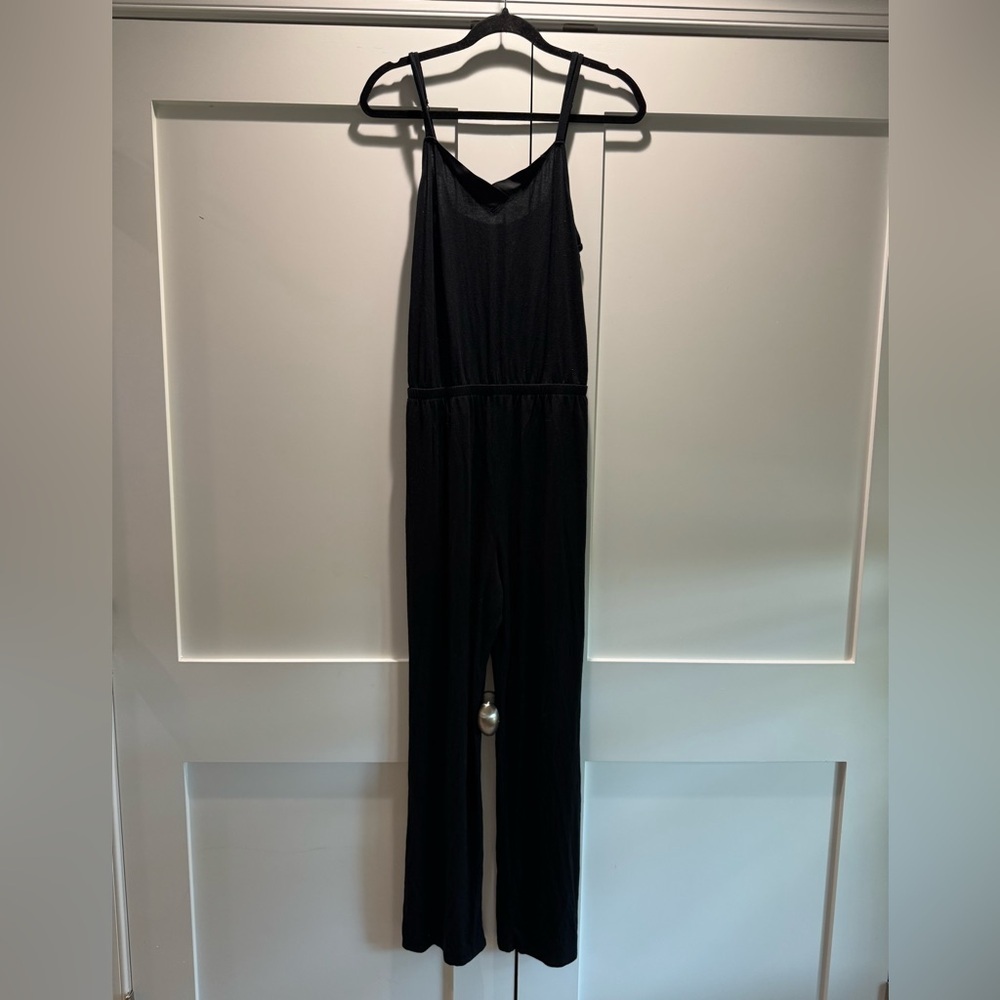 Adjustable strap cinched waist Black Jumpsuit